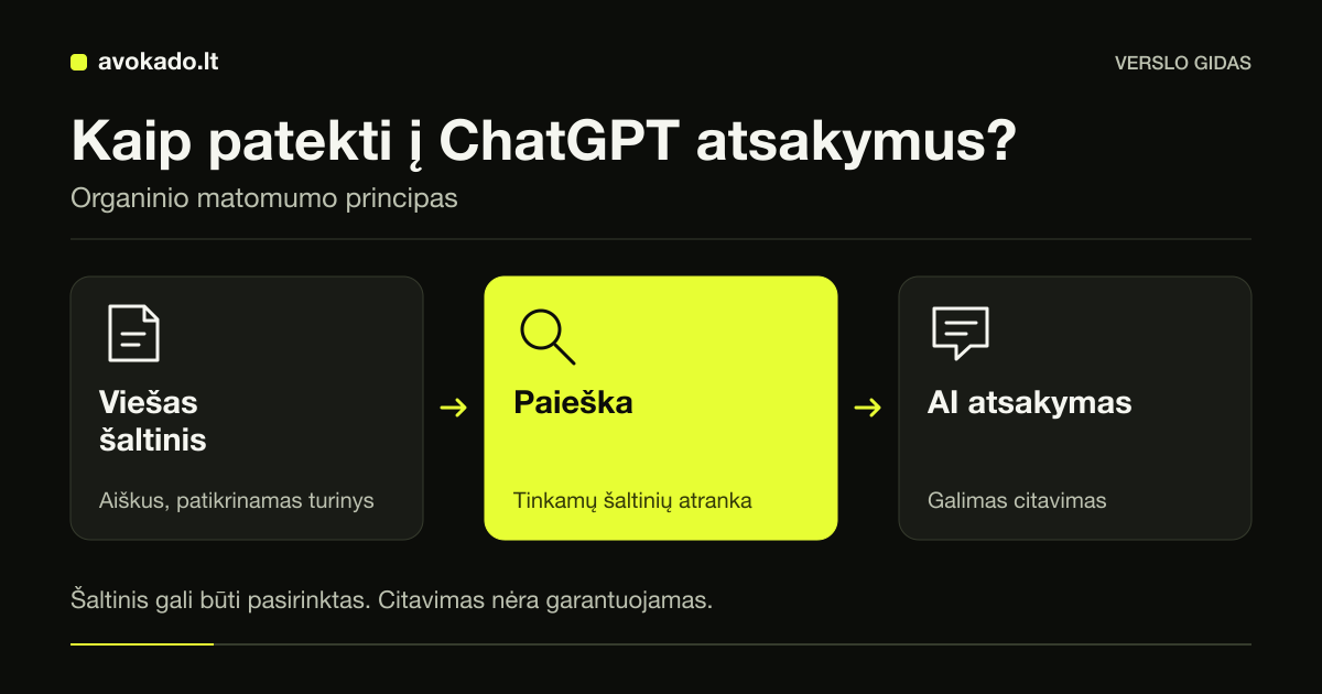 Organinio GEO schema: viešas informacijos šaltinis, paieškoje atrenkami šaltiniai ir galimas citavimas AI atsakyme.